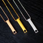 Personalized Vertical Bar Photo Projection Memorial Necklace in 100 Languages for Him Her Gift