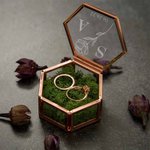 Boîte à bagues en verre hexagonale personnalisée avec texte et mousse Cadeau de fiançailles pour couple