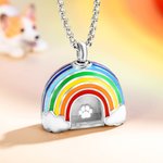 Collier Personnalisé avec Prénom Gravé Collier Commémoratif Urne de Cendres Arc-en-ciel Empreinte de Patte Cadeau pour Amoureux des Chiens Chats