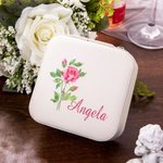 Boîte à Bijoux Portable pour Voyage Personnalisée avec Nom Aquarelle Fleur de Naissance Cadeau Anniversaire Saint-Valentin pour Femme