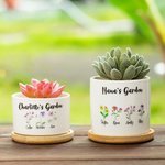 Pot de Plante en Céramique et Base en Bambou  Motif Personnalisé avec Noms Cadeau Fête des Mères pour Grand-Mère Maman