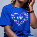Personalized Gradient Butterfly Heart Design T-shirt with 1-10 Family Names Mother's Day Birthday Gift for Mom Grandma