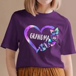 Personalized Gradient Butterfly Heart Design T-shirt with 1-10 Family Names Mother's Day Birthday Gift for Mom Grandma