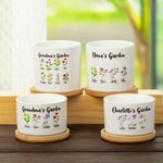Pot de Plante en Céramique et Base en Bambou  Motif Personnalisé avec Noms Cadeau Fête des Mères pour Grand-Mère Maman
