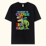 T-Shirt Garçon Personnalisé avec Nom Motif Dinosaure I'm Ready To Crush Back To School Cadeau Anniversaire Rentrée d'École pour Garçon