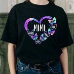 Personalized Gradient Butterfly Heart Design T-shirt with 1-10 Family Names Mother's Day Birthday Gift for Mom Grandma
