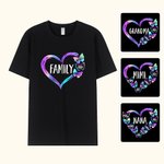 Personalized Gradient Butterfly Heart Design T-shirt with 1-10 Family Names Mother's Day Birthday Gift for Mom Grandma