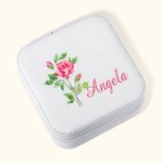 Boîte à Bijoux Portable pour Voyage Personnalisée avec Nom Aquarelle Fleur de Naissance Cadeau Anniversaire Saint-Valentin pour Femme