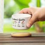 Pot de Plante en Céramique et Base en Bambou  Motif Personnalisé avec Noms Cadeau Fête des Mères pour Grand-Mère Maman