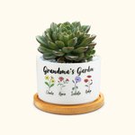 Pot de Plante en Céramique et Base en Bambou  Motif Personnalisé avec Noms Cadeau Fête des Mères pour Grand-Mère Maman