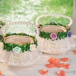 Corona de flores personalizada hecha a mano Cesta de flores de ratán para niña con nombre y asa de perla Regalo para ceremonia de boda