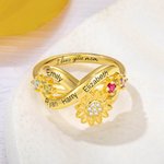 Personalisierte Sonnenblume Versprechen Ring mit Namen und Geburtsstein Geschenke für Frauen