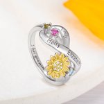 Personalisierte Sonnenblume Versprechen Ring mit Namen und Geburtsstein Geschenke für Frauen