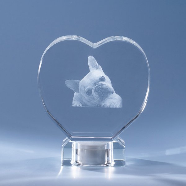 Cristallo fotografico 3D personalizzato a forma di cuore con base luminosa a LED