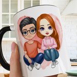 Personalized Couple Cartoon Image  I Love You Mug with Black Handle Valentine's Day Gift for Couple