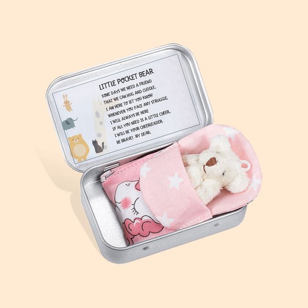 Ours en Peluche Personnalisé Allongé dans une Boîte en Fer-Blanc Poupée Anxiolytique Cadeau d'Anniversaire pour les Enfants