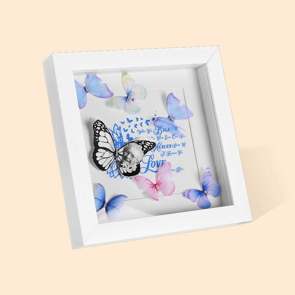 Personalised Silk Photo Butterfly Wedding Bouquet with Shadowbox Memorial Wedding Keepsake Gift