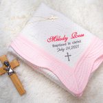 Coperta di battesimo personalizzata per neonati in cotone leggero goffrato e ricamato