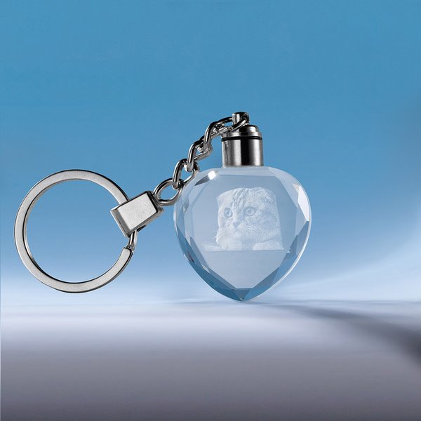 Llavero personalizado con foto de cristal en forma de corazón 3D