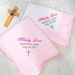 Coperta di battesimo personalizzata per neonati in cotone leggero goffrato e ricamato
