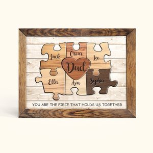 Gepersonaliseerd Rustiek Puzzelstuk Teken Canvas Afdrukken Frame met Namen Cadeau Voor Papa Mama