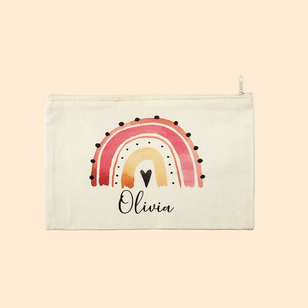 Gepersonaliseerd Canvas Regenboog Potloodetui met Naam voor School Stationery