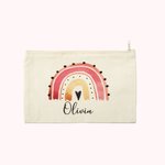Trousse à Crayons en Toile Personnalisée avec Nom Style Arc-en-Ciel Trousse à Grande Capacité Cadeau Rentrée Scolaire pour Enfant Élève