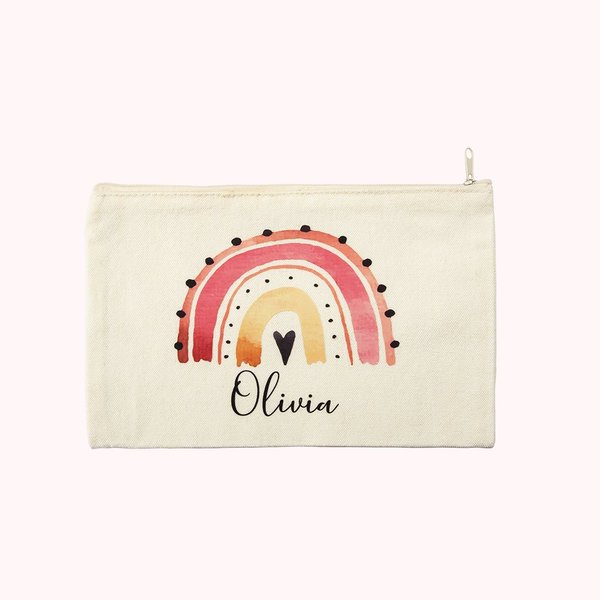 Trousse à Crayons en Toile Personnalisée avec Nom Style Arc-en-Ciel Trousse à Grande Capacité Cadeau Rentrée Scolaire pour Enfant Élève