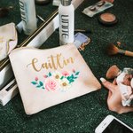 Sac de maquillage personnalisé avec nom et motif de rose pour cadeau de mariage et d'anniversaire.