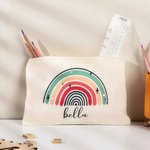 Trousse à Crayons en Toile Personnalisée avec Nom Style Arc-en-Ciel Trousse à Grande Capacité Cadeau Rentrée Scolaire pour Enfant Élève