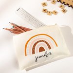 Trousse à Crayons en Toile Personnalisée avec Nom Style Arc-en-Ciel Trousse à Grande Capacité Cadeau Rentrée Scolaire pour Enfant Élève