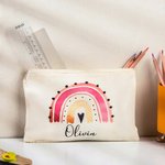 Trousse à Crayons en Toile Personnalisée avec Nom Style Arc-en-Ciel Trousse à Grande Capacité Cadeau Rentrée Scolaire pour Enfant Élève