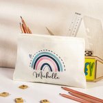 Trousse à Crayons en Toile Personnalisée avec Nom Style Arc-en-Ciel Trousse à Grande Capacité Cadeau Rentrée Scolaire pour Enfant Élève