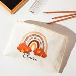 Trousse à Crayons en Toile Personnalisée avec Nom Style Arc-en-Ciel Trousse à Grande Capacité Cadeau Rentrée Scolaire pour Enfant Élève