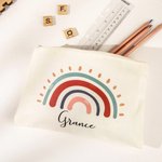 Trousse à Crayons en Toile Personnalisée avec Nom Style Arc-en-Ciel Trousse à Grande Capacité Cadeau Rentrée Scolaire pour Enfant Élève