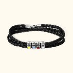 Personalised Men's Braided Leather Birthstone Bracelet with Name