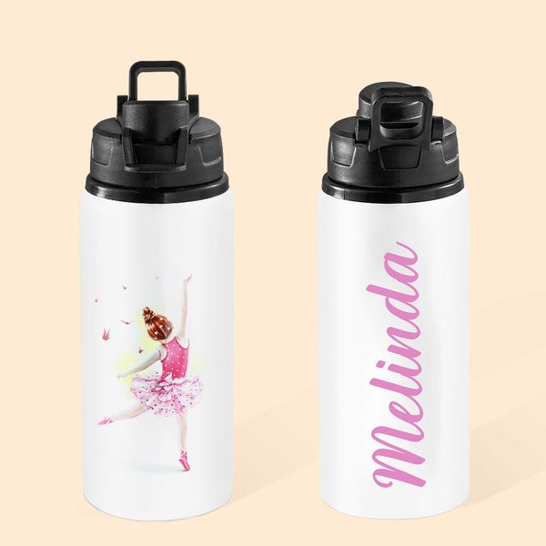 Gepersonaliseerd Ballet Meisje 20oz Food Grade roestvrij staal waterfles met handvat en naam Verjaardag terug naar school Gift voor kinderen dansliefh