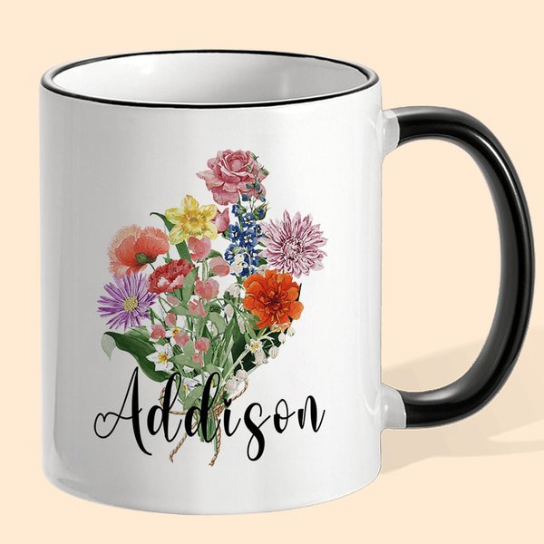 Personalised Birth Flower Bouquet 11oz Ceramic Coffee Mug Mother's Day Birthday Gift for Grandma Mom