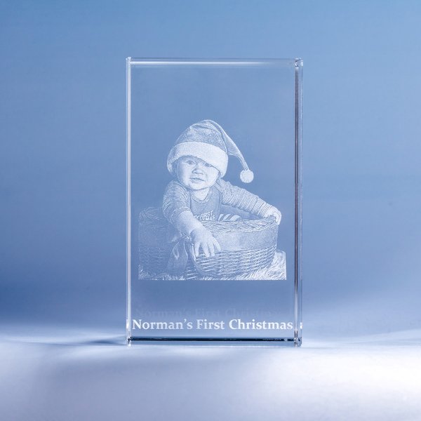 Personalised Baby's First Christmas 3D Engraved Photo Crystal