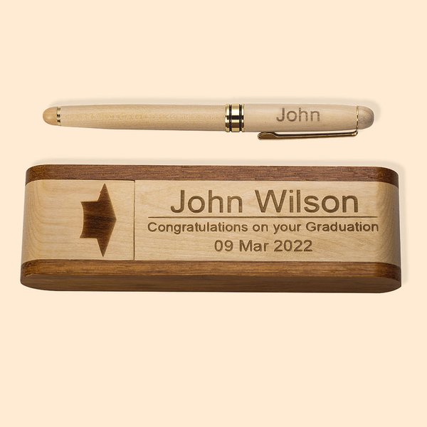 Set penna a sfera e astuccio in legno naturale personalizzato