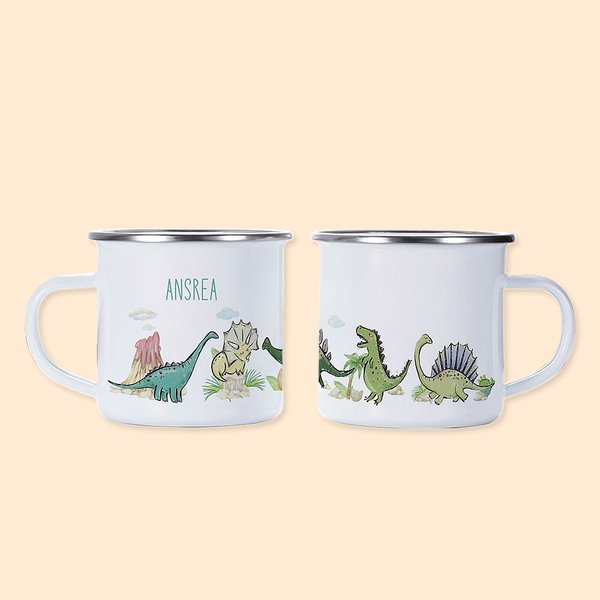 Personalisierte Emaille Dinosaurier Camping Mug Geschenk für Jungen und Mädchen