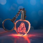 Personalized Rectangle and Heart Shaped 3D Crystal Glowing Light Up Photo Keychain