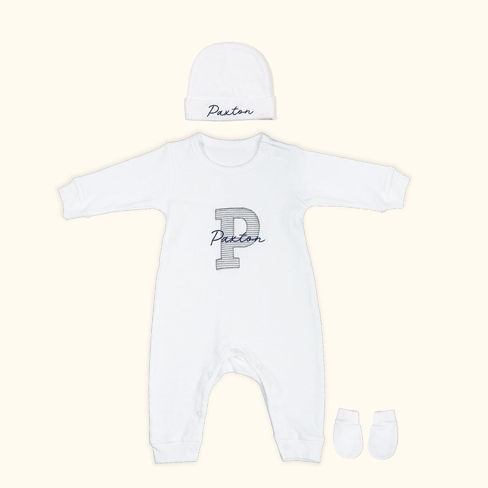 Personalisierte Neutral Baby Strampler Set mit Hut und Handschuhe Coming Home Outfit