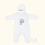 Personalized Neutral Baby Romper Set with Hat and Gloves Coming Home Outfit