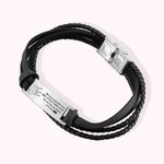 Personalized Black Braided Leather Bracelet for Father's Gift