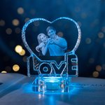 Personalizada en forma de corazón del amor 3D Foto de cristal de recuerdo de regalo para la pareja