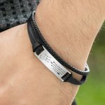 Personalized Black Braided Leather Bracelet for Father's Gift