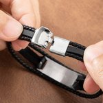 Personalized Black Braided Leather Bracelet for Father's Gift