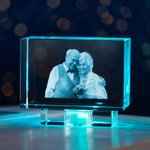 Cadeau personnalisé d'anniversaire d'or en cristal 3D avec photo gravée