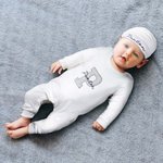 Personalized Neutral Baby Romper Set with Hat and Gloves Coming Home Outfit